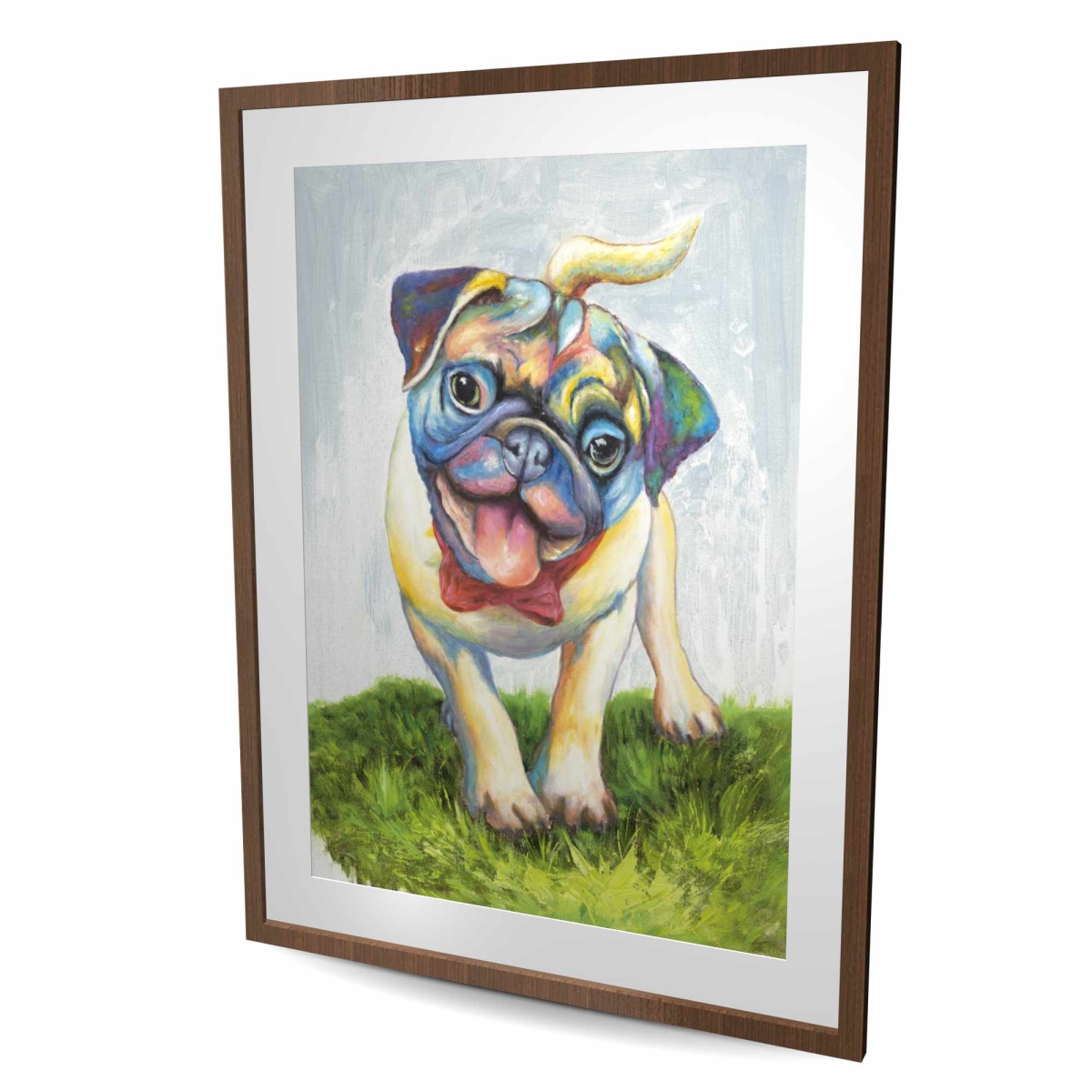 C1FM3648D54FCQ 36 x 48 in. Colorful Smiling Pug - Framed Matted Print - Home Decor