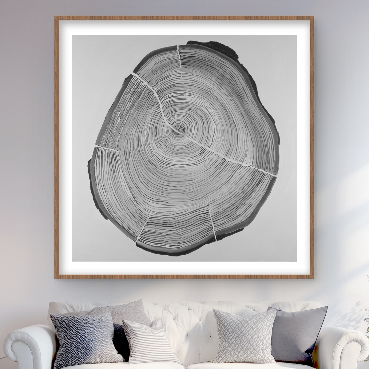 C1FM48489SDAJR 48 x 48 in. Grayscale Wood Log - Bedroom Still Life Framed Print Decor