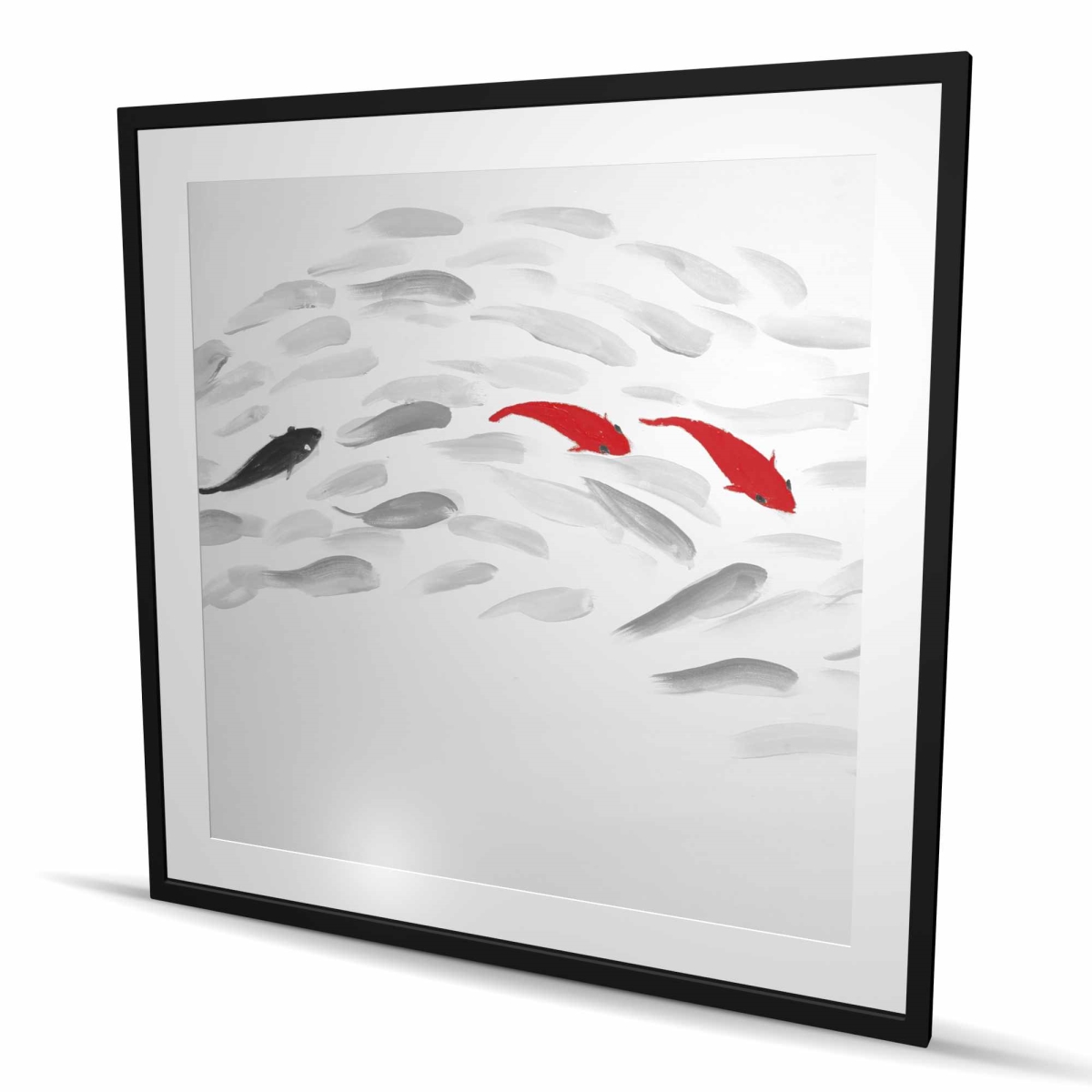 C1FM4848IKFXS7 48 x 48 in. Swimming Fish Wave - Framed Matted Print for Bedroom Decor