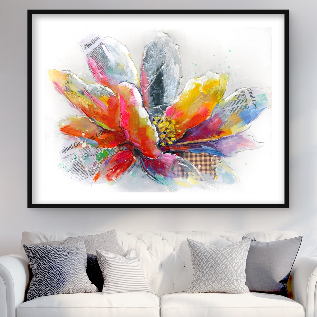 C1FM3648ZIS1T6 36 x 48 in. Abstract Flower with Texture - Framed Matted Print for Decor