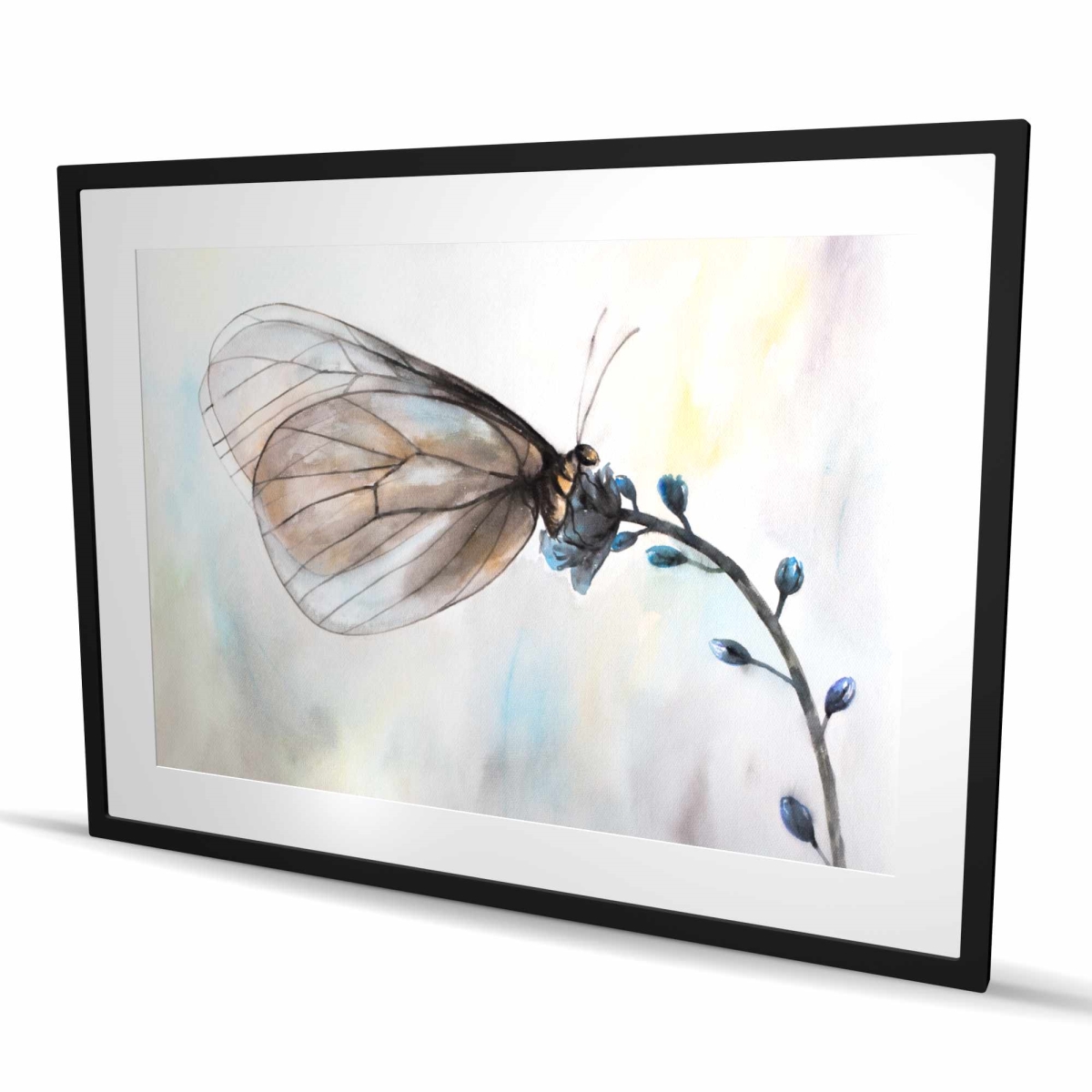 C1FM3648ABDLJM 36 x 48 in. Butterfly on Blue Flowers - Floral Botanical Framed Print