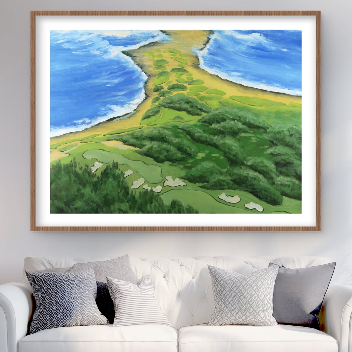 C1FM3648AJ9RO7 36 x 48 in. Golf Course on the Coast - Blue Trees Framed Matted Print