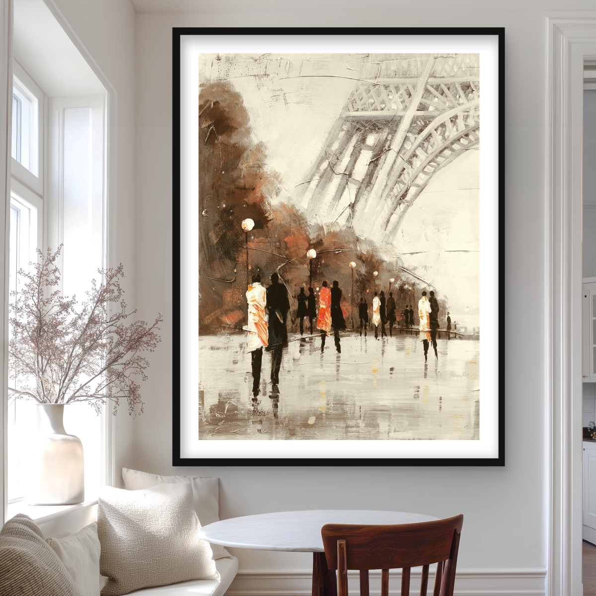 C1FM3648AMJB2H 36 x 48 in. People Walking Near Eiffel Tower - Framed Matted Print Decor