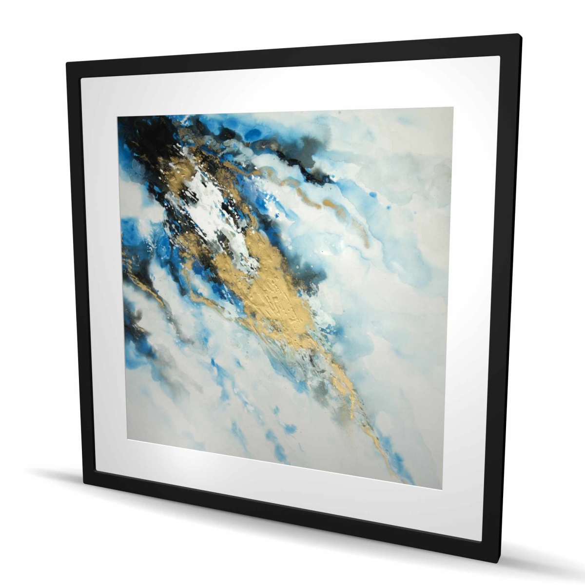 C1FM3636X99573 36 x 36 in. Blue & Gold Marble - Classic Blue Office Framed Print