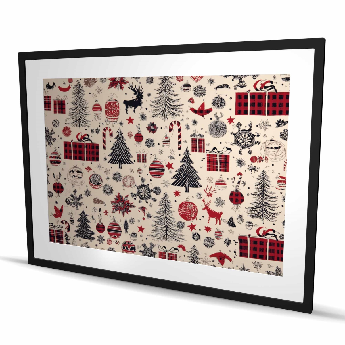 C1FM3648BQAUYJ 36 x 48 in. Christmas Gift Pattern Red Framed Matted Print - Home Decor