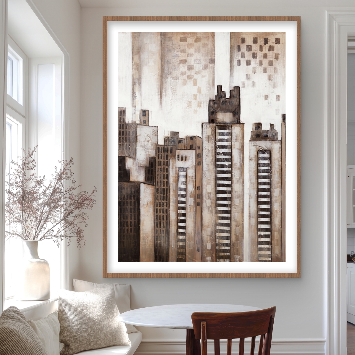 C1FM3648BEH68F 36 x 48 in. Square City - Brown Building Framed Matted Print for Decor