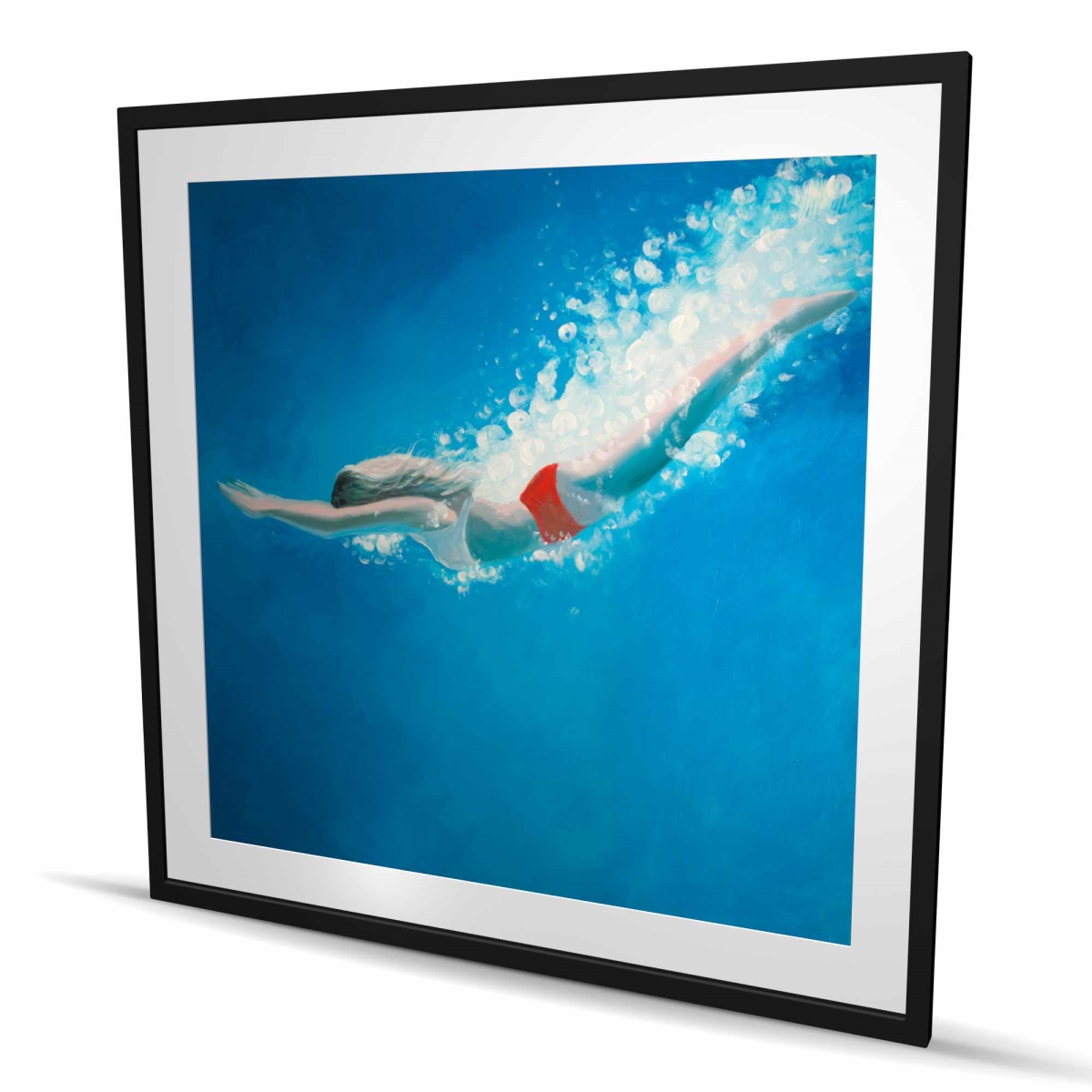 C1FM48487CCWF2 48 x 48 in. Diving Jump - Blue Framed Matted Print for Home Decor