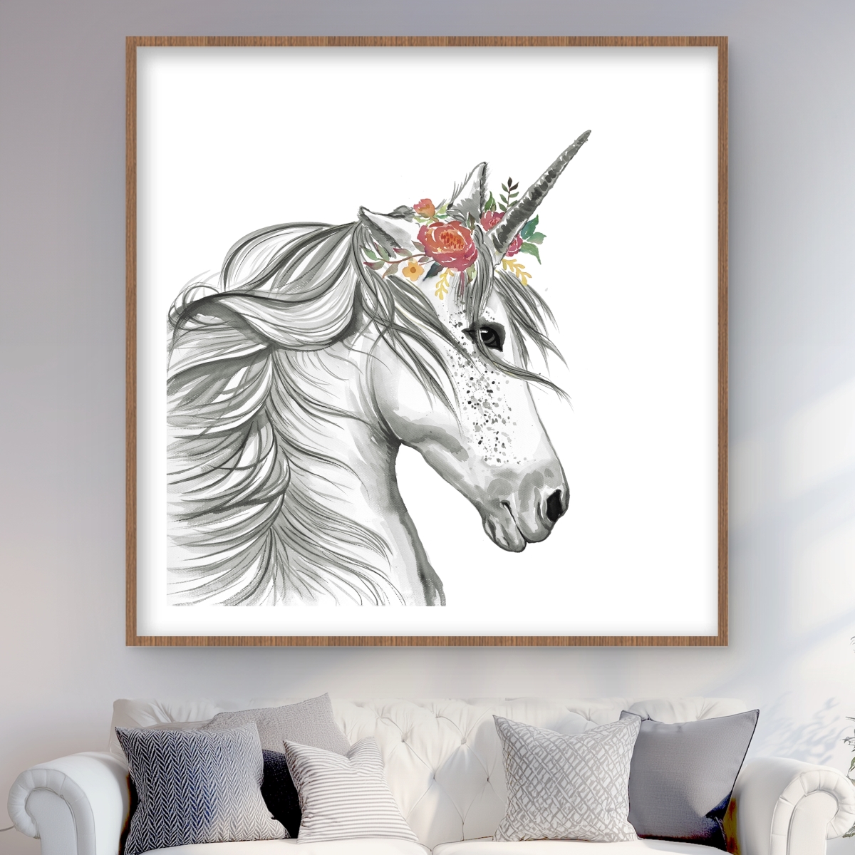 C1FM48489EU070 48 x 48 in. Magic Unicorn Pink Framed Matted Print for Home Decor