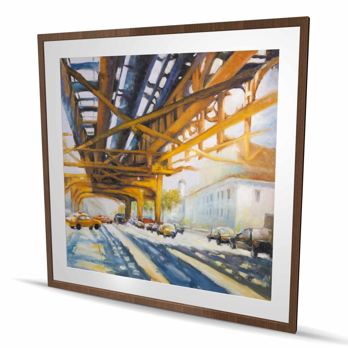 C1FM4848DN3U72 48 x 48 in. Traffic Under the Bridge - Contemporary Framed Matted Print