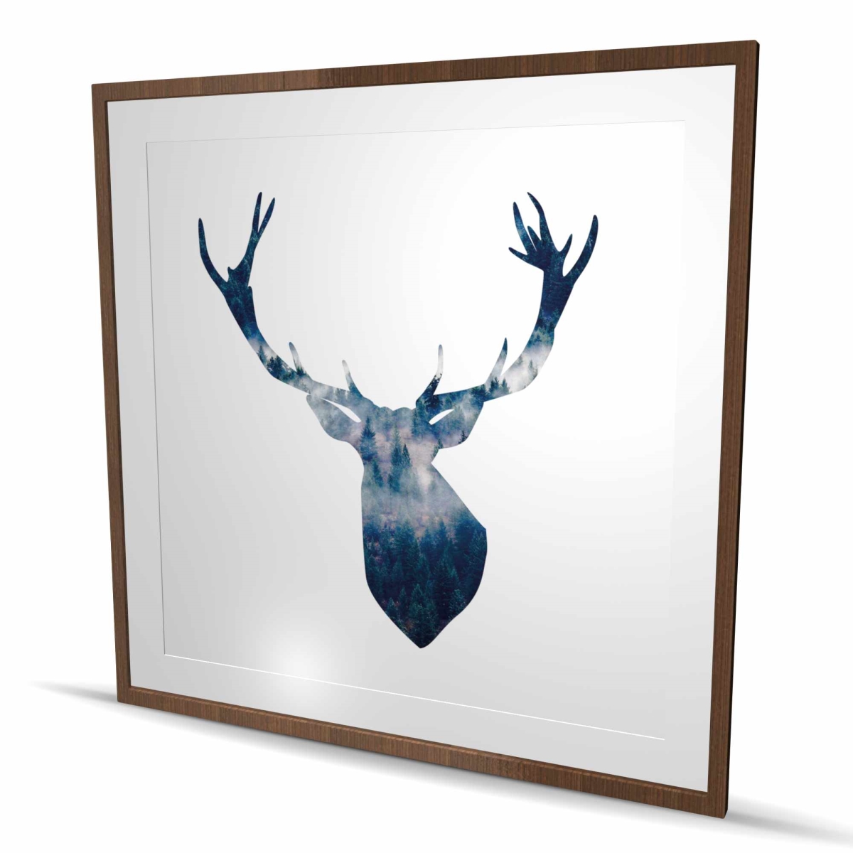 C1FM4848DN5VQE 48 x 48 in. Deer Head Landscape - Blue Animals Framed Matted Print Decor