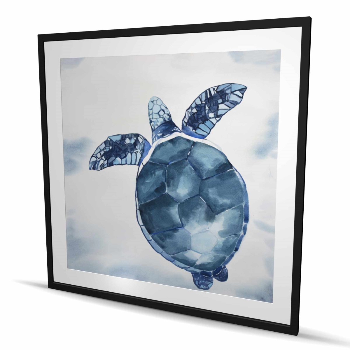 C1FM4848E0AVEB 48 x 48 in. Watercolor Blue Turtle - Framed Matted Print for Home Decor