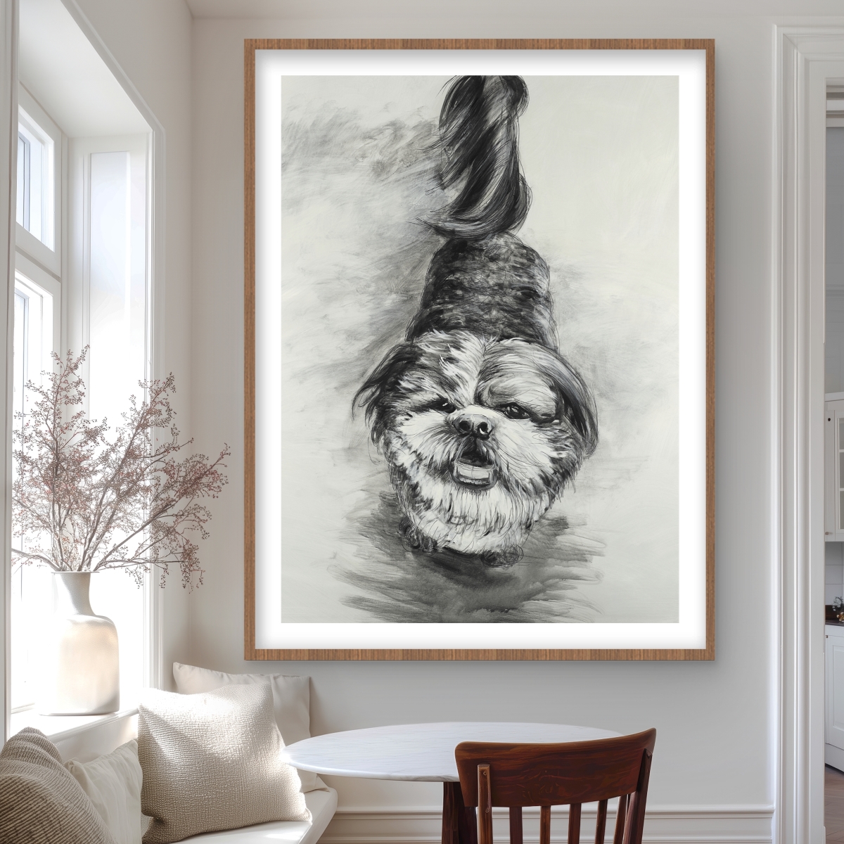 C1FM3648PJRGD0 36 x 48 in. Happy Dog Sketch - Gray Bedroom Framed Matted Print Decor