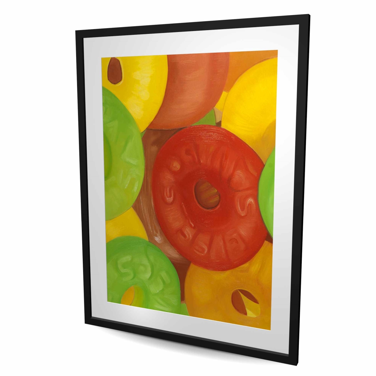 C1FM3648PW3ZUM 36 x 48 in. Colorful Jujubes - Still Life Yellow Framed Matted Print