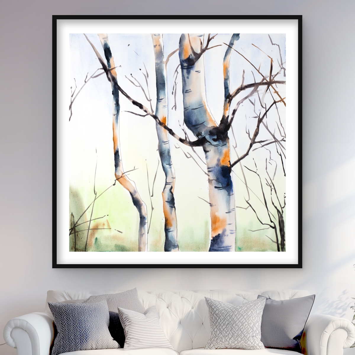 C1FM4848E11PVB 48 x 48 in. Three Small Birch Trees - Landscapes Office Framed Print