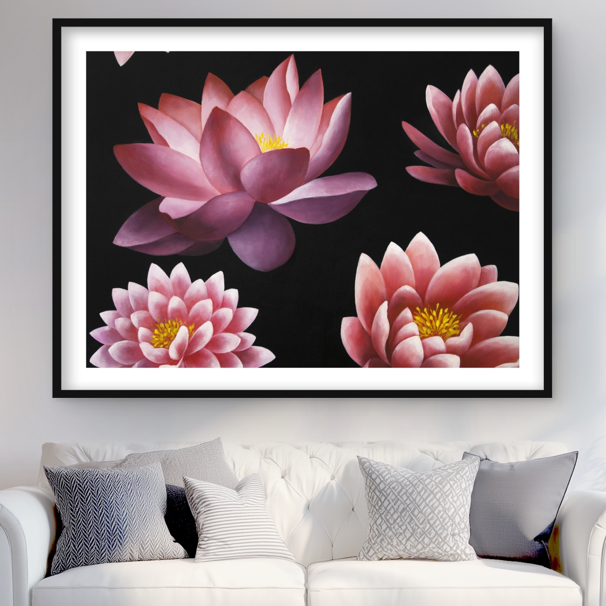 C1FM3648D3DER4 36 x 48 in. Lotus Flower Pattern - Asian Floral Framed Print for Decor