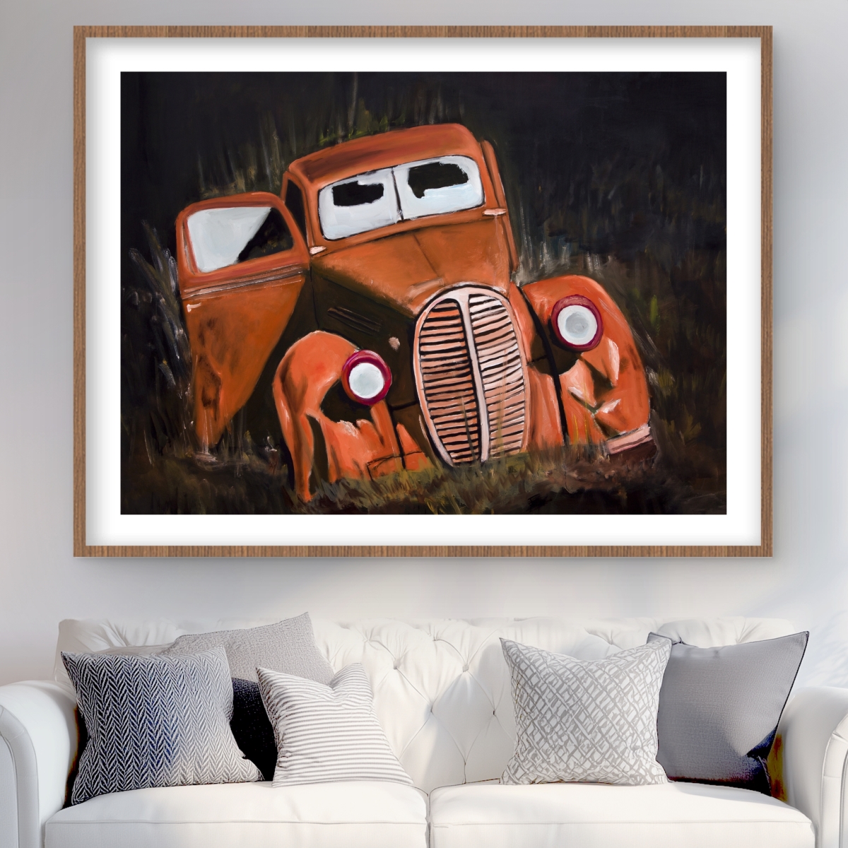 C1FM3648Q9SZ3K 36 x 48 in. Humpy Old Car by Night - Framed Matted Print for Home Decor