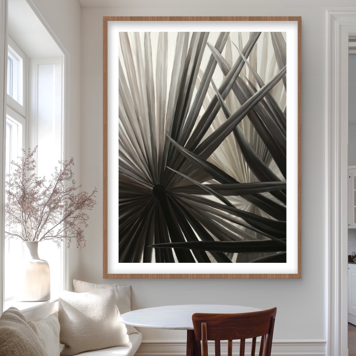 C1FM3648F3VCDL 36 x 48 in. Grayscale Tropical Plants - Beige Framed Matted Print Decor