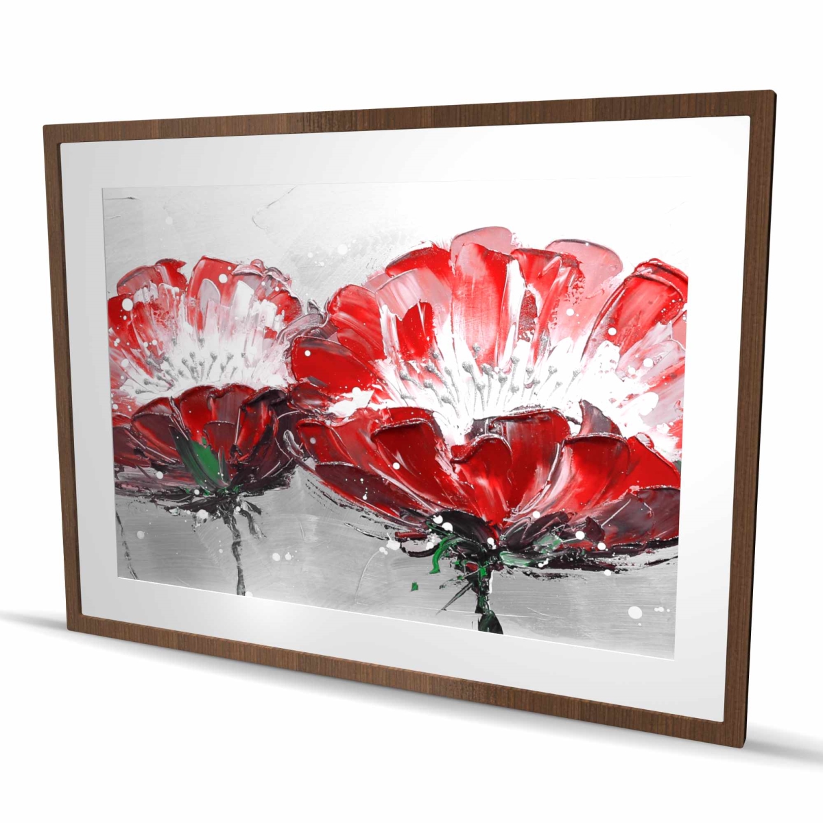 C1FM3648YEY7KC 36 x 48 in. Two Wild Flowers on Gray Background - Red Framed Print