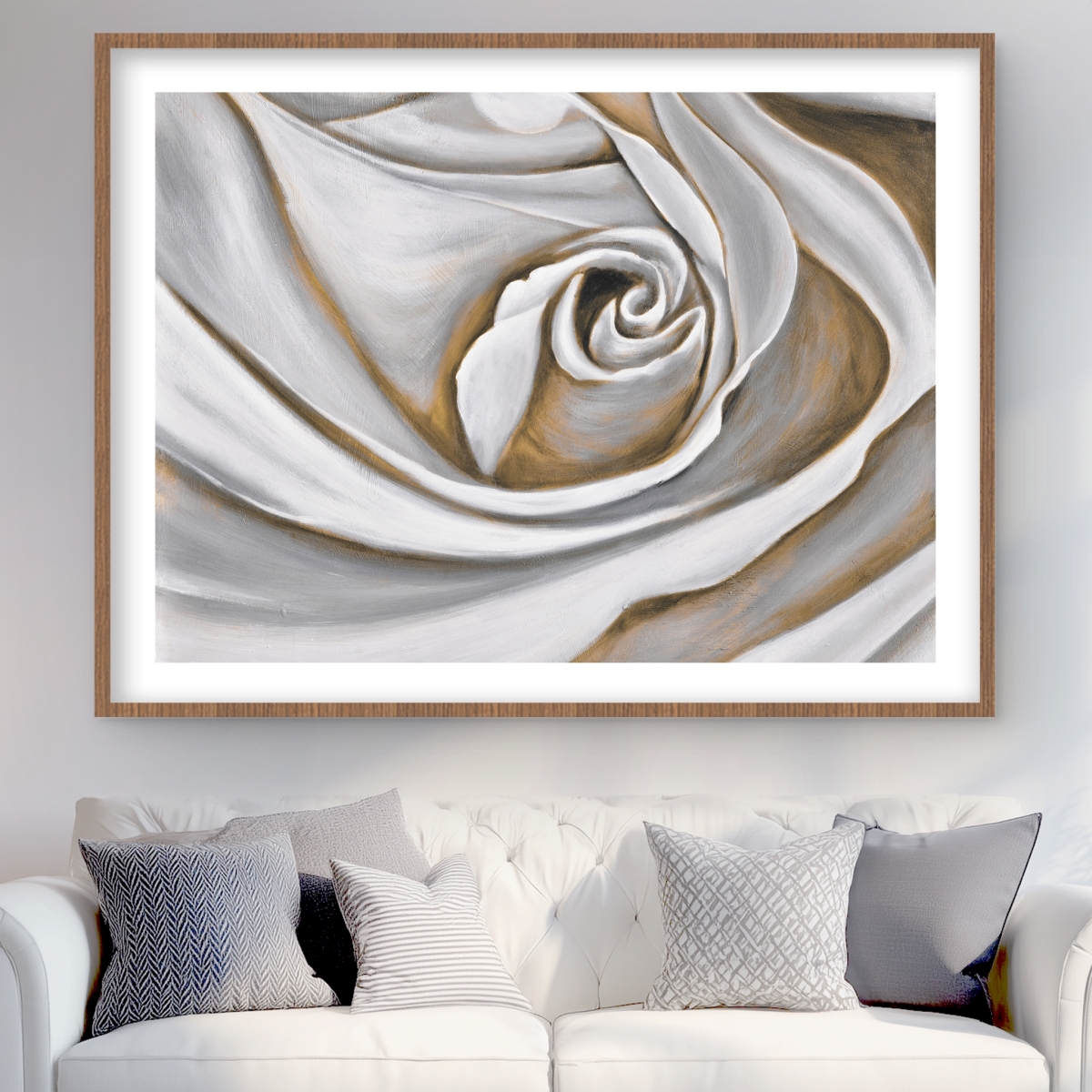 C1FM3648BVH4VH 36 x 48 in. White Rose Closeup - Floral Livingroom Framed Print Decor
