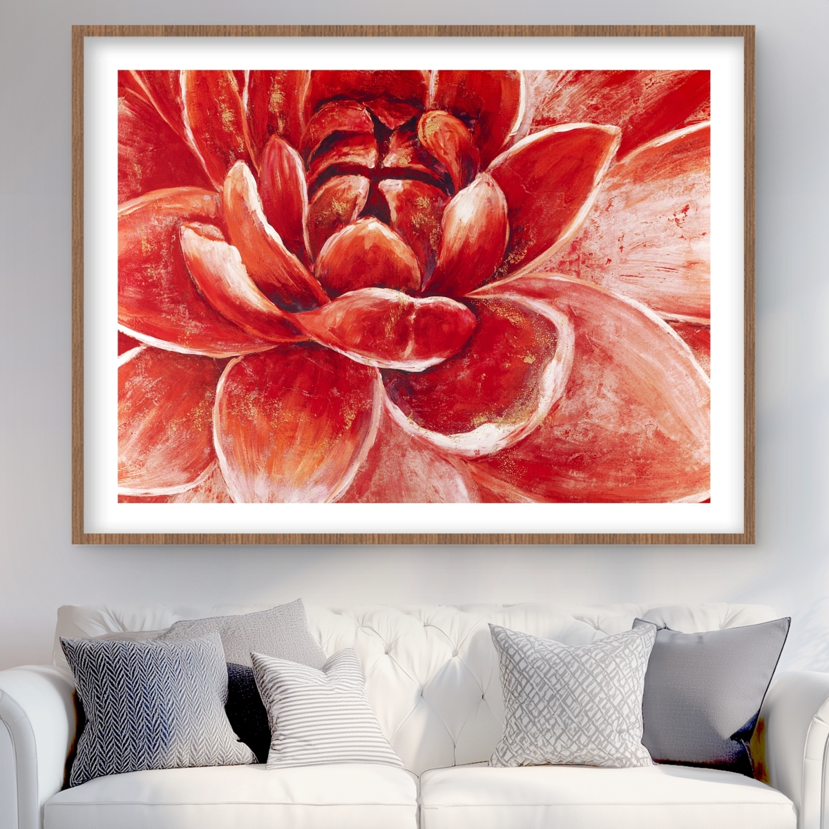 C1FM364845094F 36 x 48 in. Red Chrysanthemum - Botanical Romantic Framed Matted Print