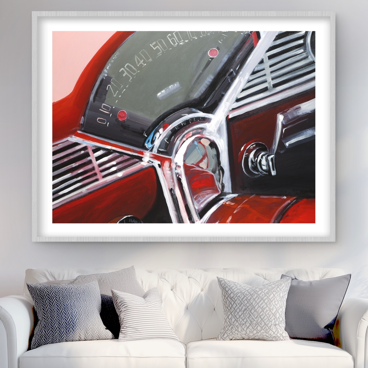 C1FM36484024PM 36 x 48 in. Vintage Red Car Dashboard Print - Man Cave Home Decor