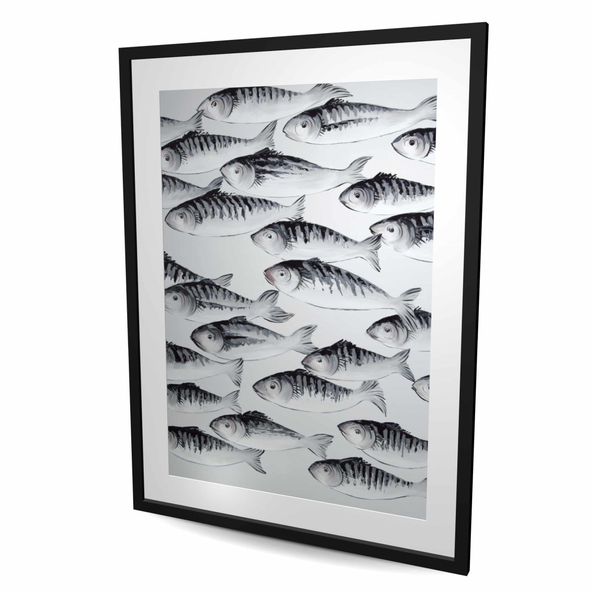 C1FM3648YY59LS 36 x 48 in. Gray School of Fish - Animals Bathroom Framed Print Decor