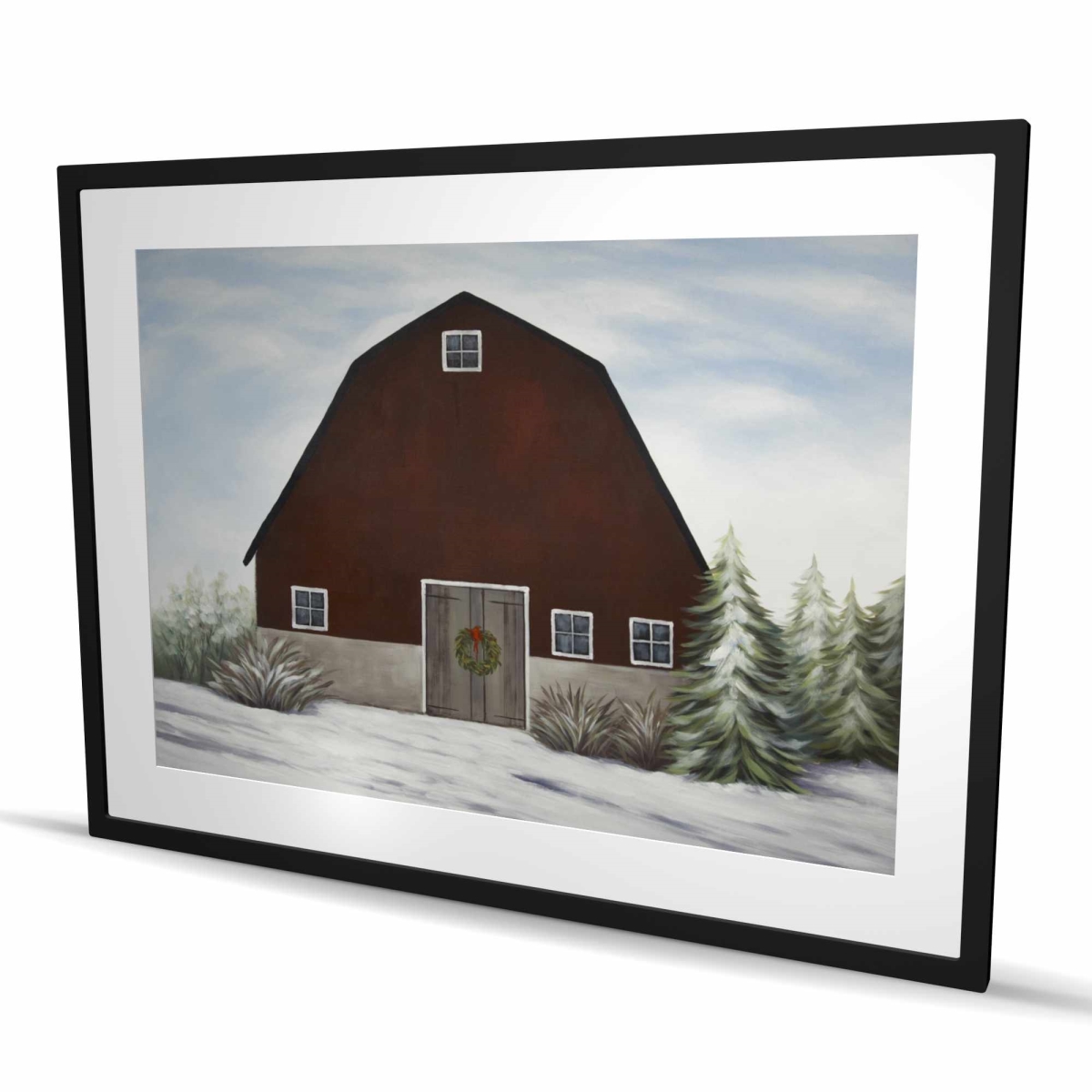C1FM3648H4YWSI 36 x 48 in. Its Winter on the Farm - White Framed Matted Print Decor