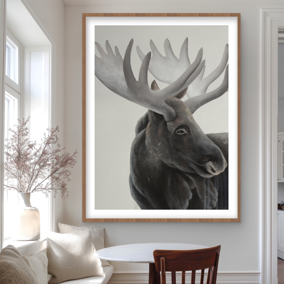 C1FM3648HGN4IK 36 x 48 in. Grayscale Moose Profile - Framed Matted Print for Home Decor