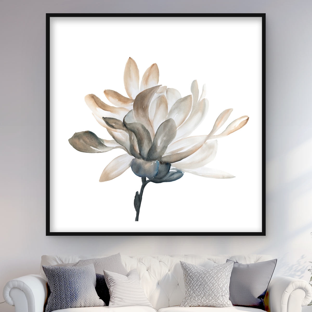 C1FM4848O1FEDI 48 x 48 in. Softness - White Framed Matted Print for Bathroom Decor