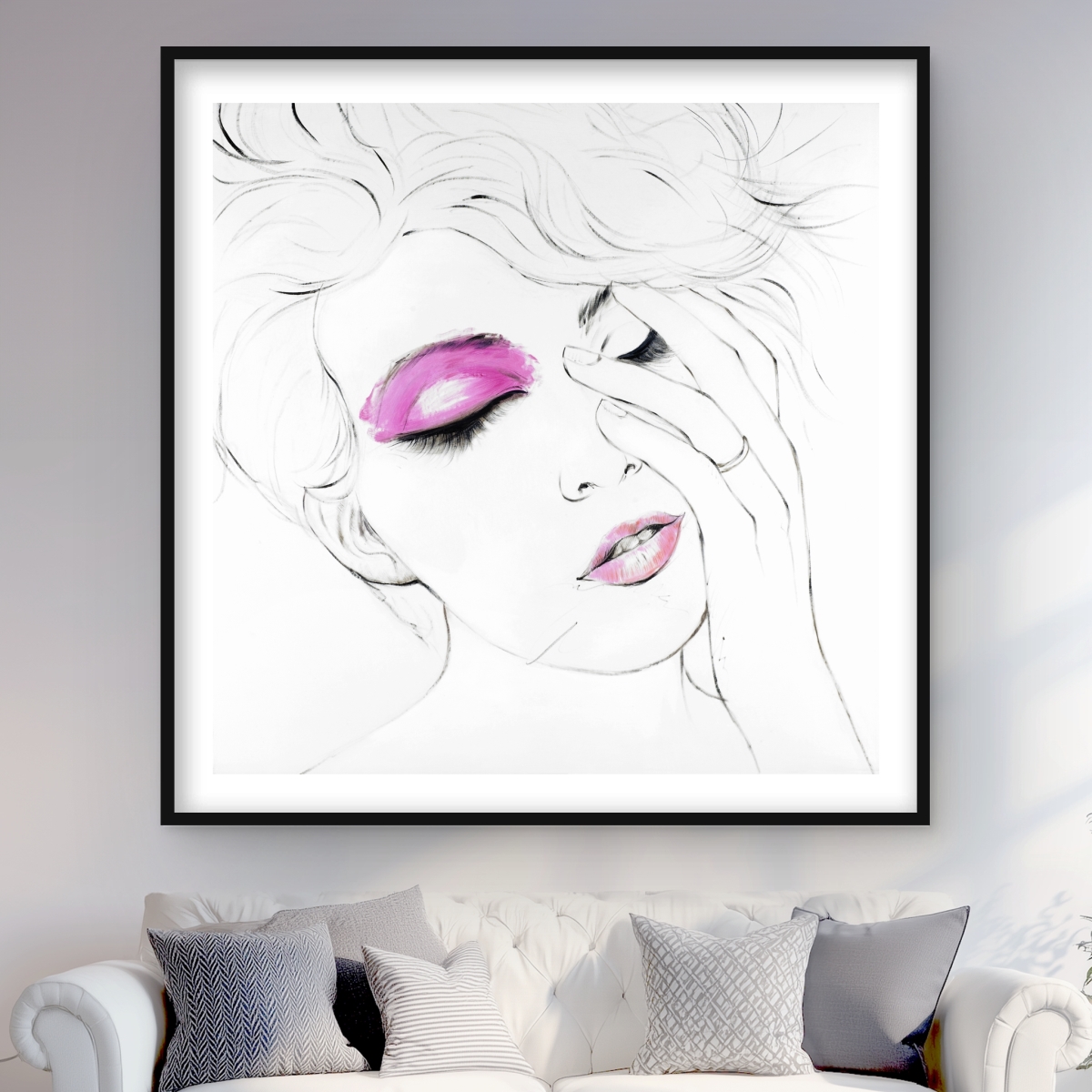 C1FM4848PY6WQK 48 x 48 in. Pink Makeup - Romantic Bathroom Framed Matted Print Decor