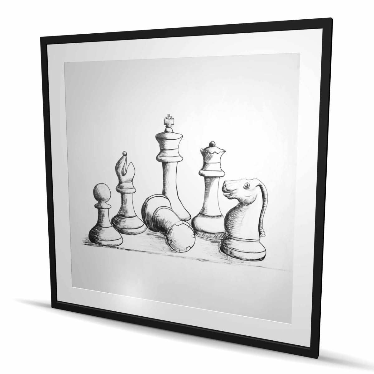 C1FM48483PTHSD 48 x 48 in. Chess Game Pieces - Black & White Framed Matted Print Decor