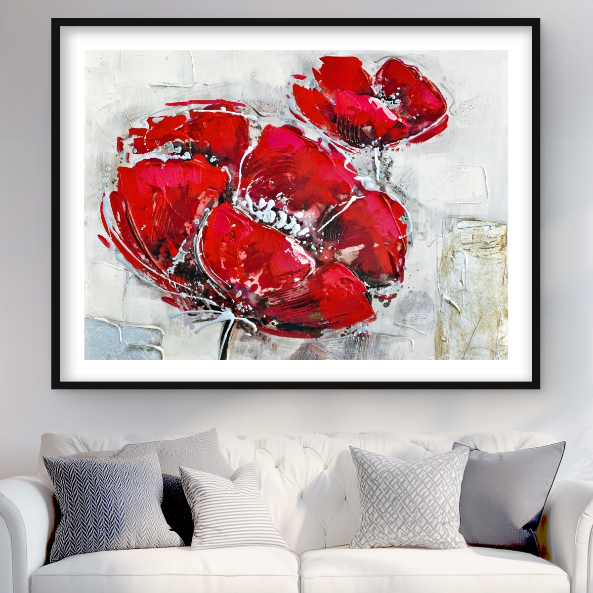 C1FM3648OBFGAL 36 x 48 in. Abstract & Texturized Red Flowers - Romantic Framed Print