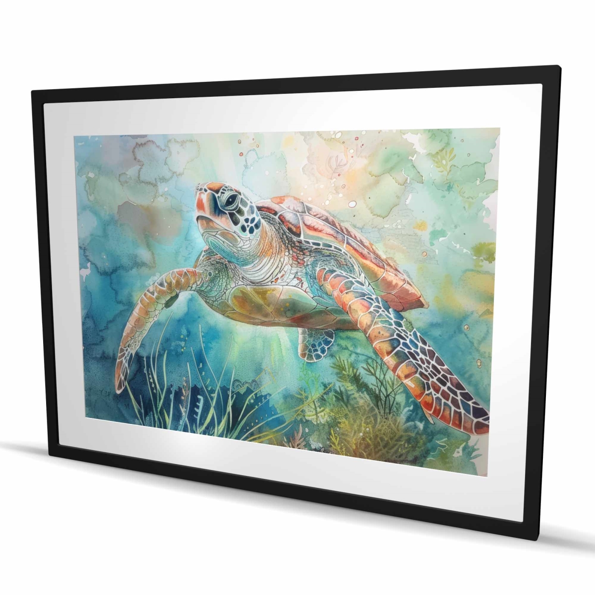 C1FM3648OEFK3A 36 x 48 in. Turtle Blue Framed Matted Print - Unique Home Decor Art