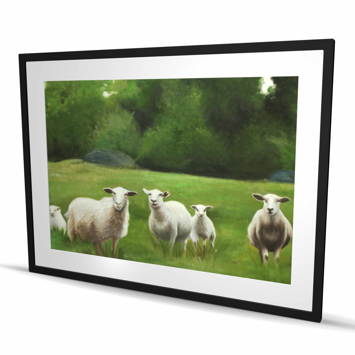 C1FM3648OFJ3O2 36 x 48 in. Fields of Sheep - Rustic Animals Framed Matted Print Decor