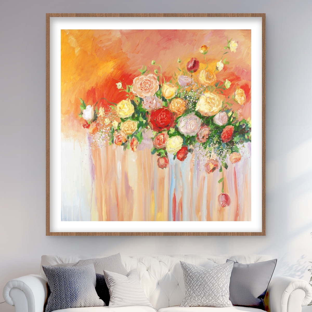 C1FM4848W94LAO 48 x 48 in. Bouquet of Multicolor Abstract Flowers - Bedroom Decor Print