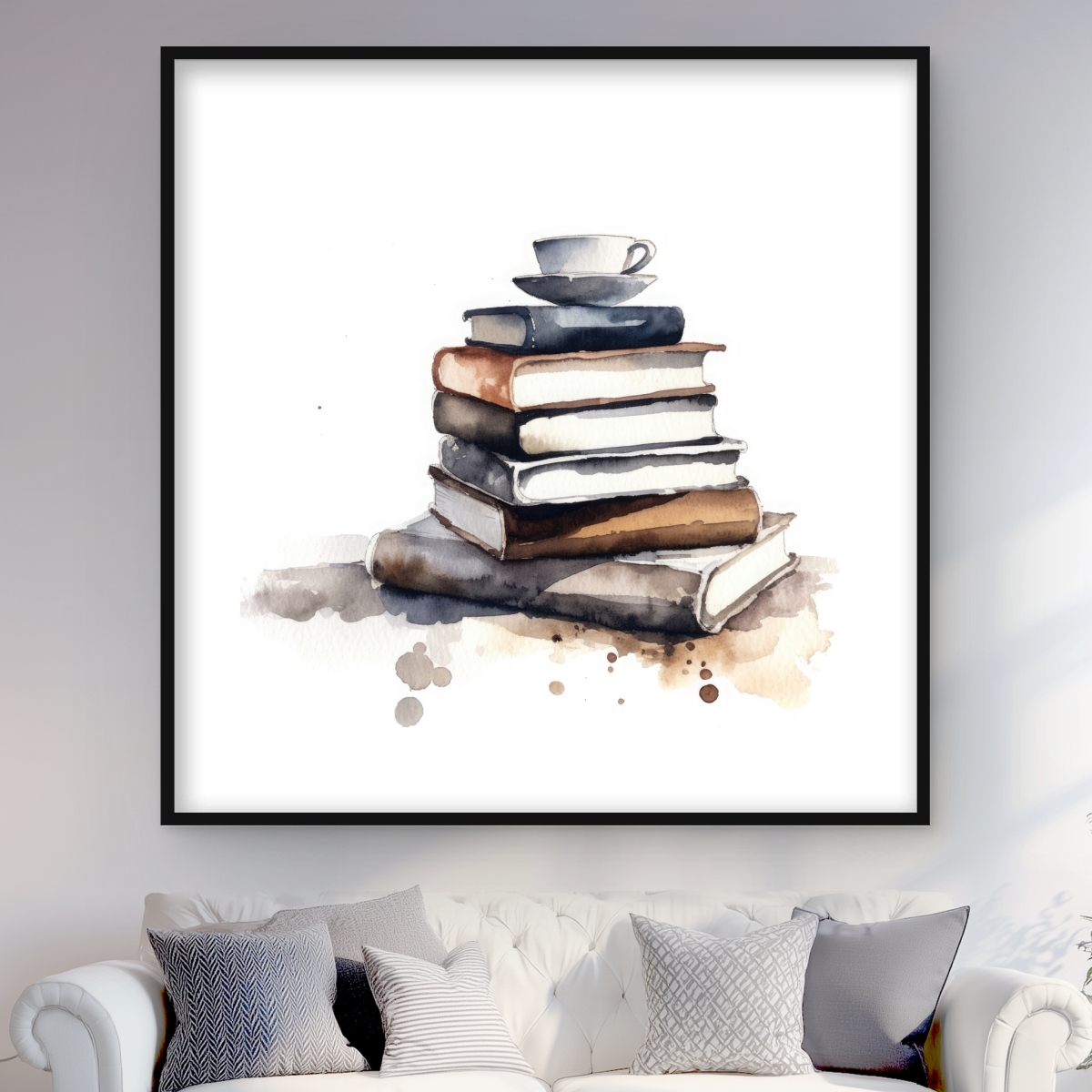 C1FM4848B4APOP 48 x 48 in. Caffeinated Books - Food Silver Framed Matted Print Decor