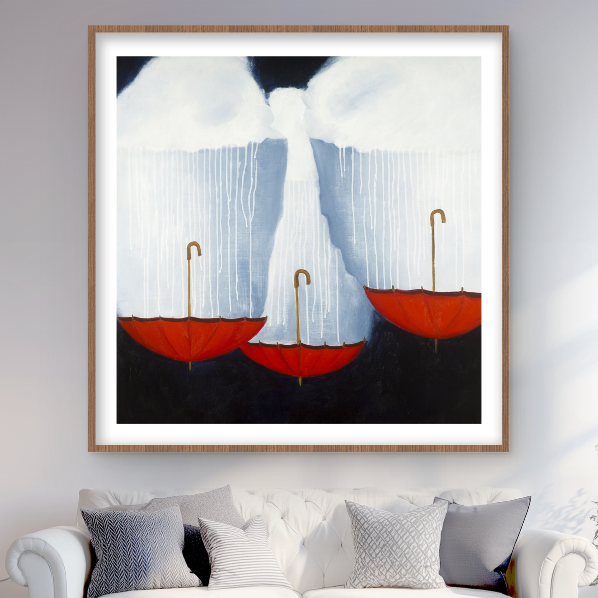 C1FM48488CV9BD 48 x 48 in. Upside Down Umbrellas - Scenic Object Framed Matted Print