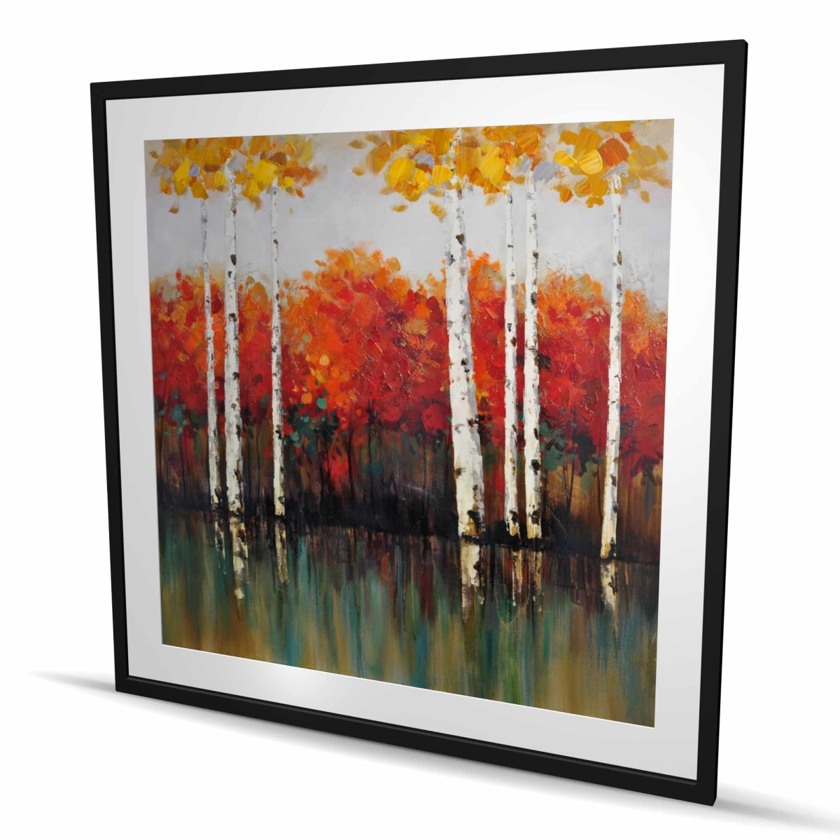 C1FM48488LI0M3 48 x 48 in. Birches by Fall - Orange Trees Framed Matted Print for Decor