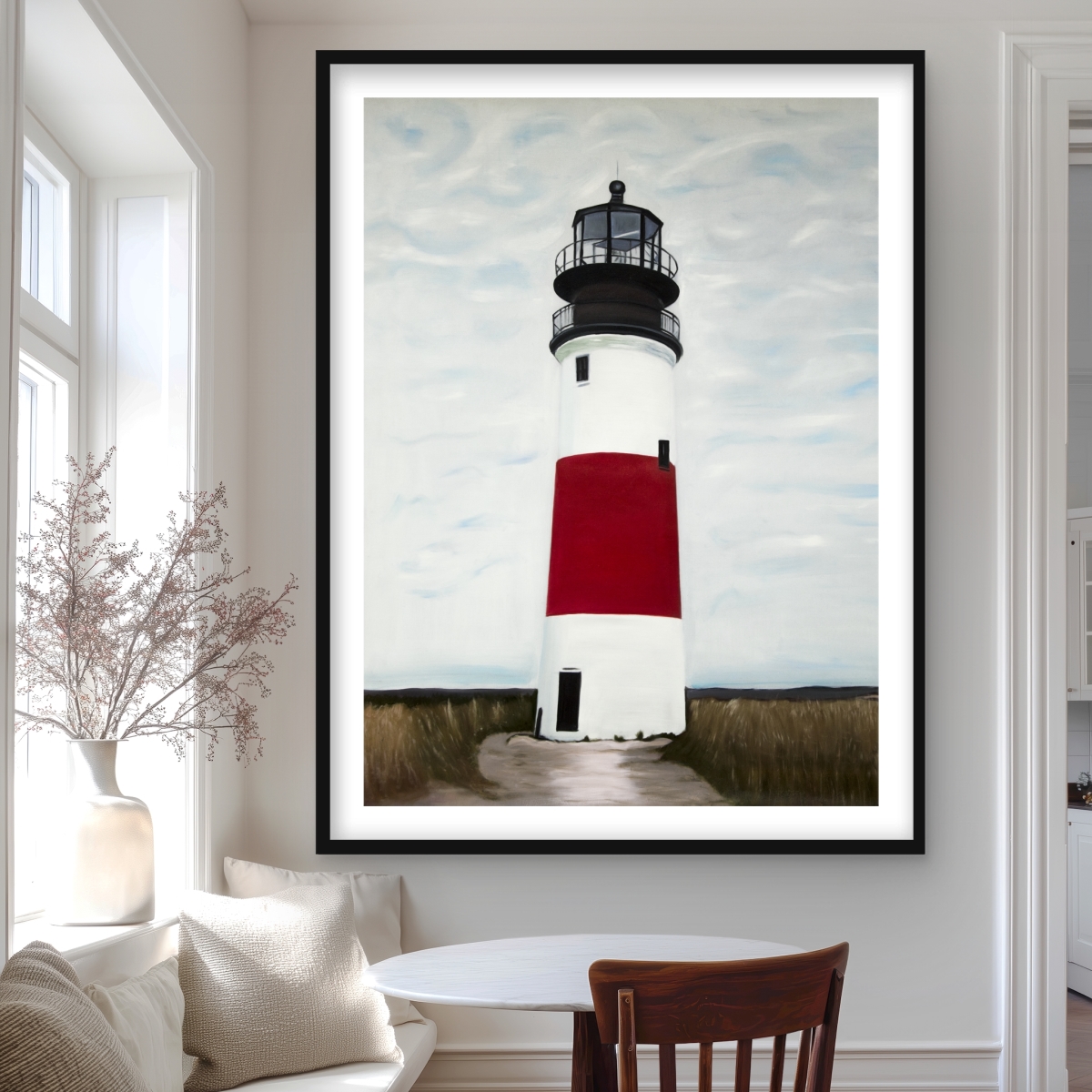 C1FM3648A21PY9 36 x 48 in. Sankaty Head Lighthouse - Office Marine Framed Matted Print