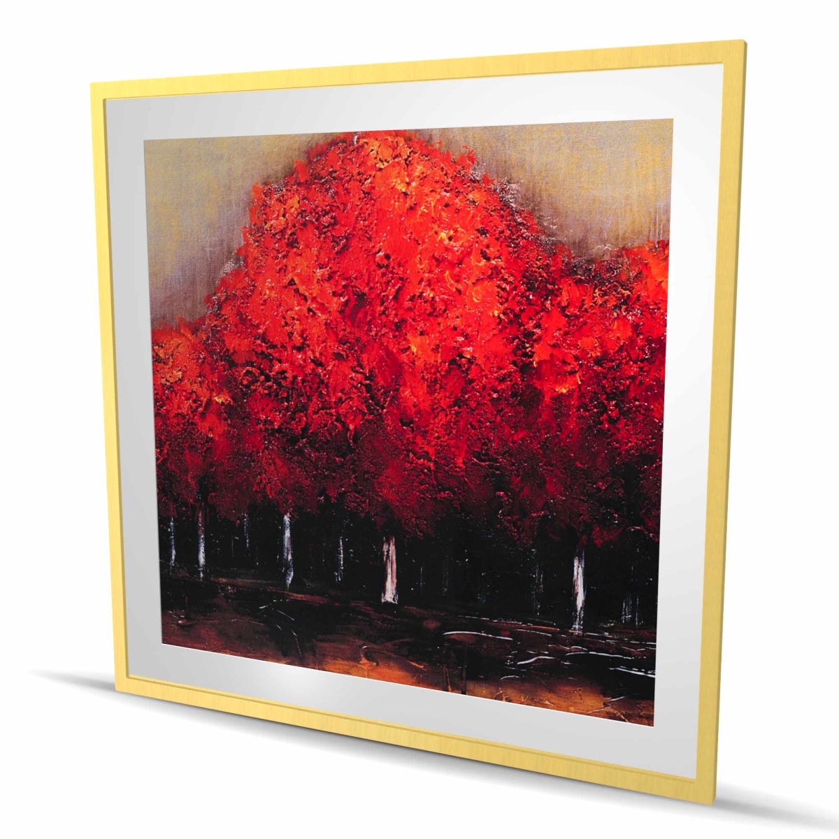 C1FM484896KZ43 48 x 48 in. Red Dark Trees - Framed Matted Print for Home Decor