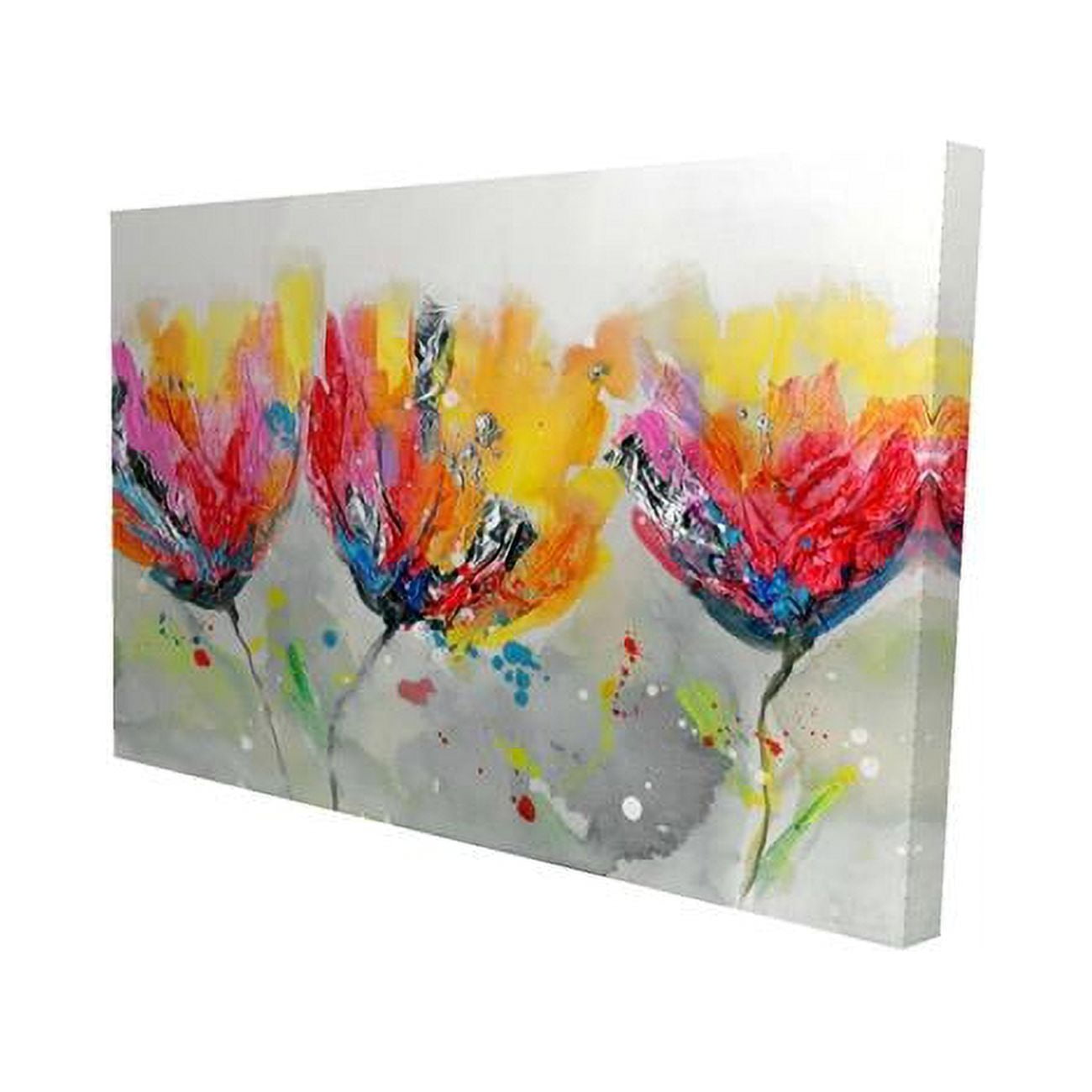 20 x 30 in. Four Colored Flowers on Grey Background-Print on Canvas