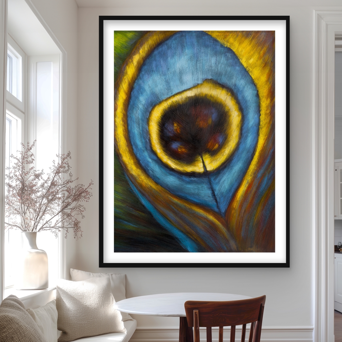 C1FM3648F2BSK9 36 x 48 in. Peacock Feather Closeup - Framed Matted Print for Home Decor
