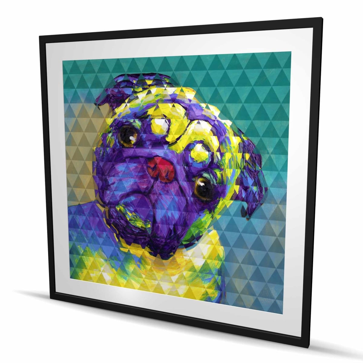C1FM4848177RCO 48 x 48 in. Geometric Curious Pug - Yellow Framed Matted Print for Decor