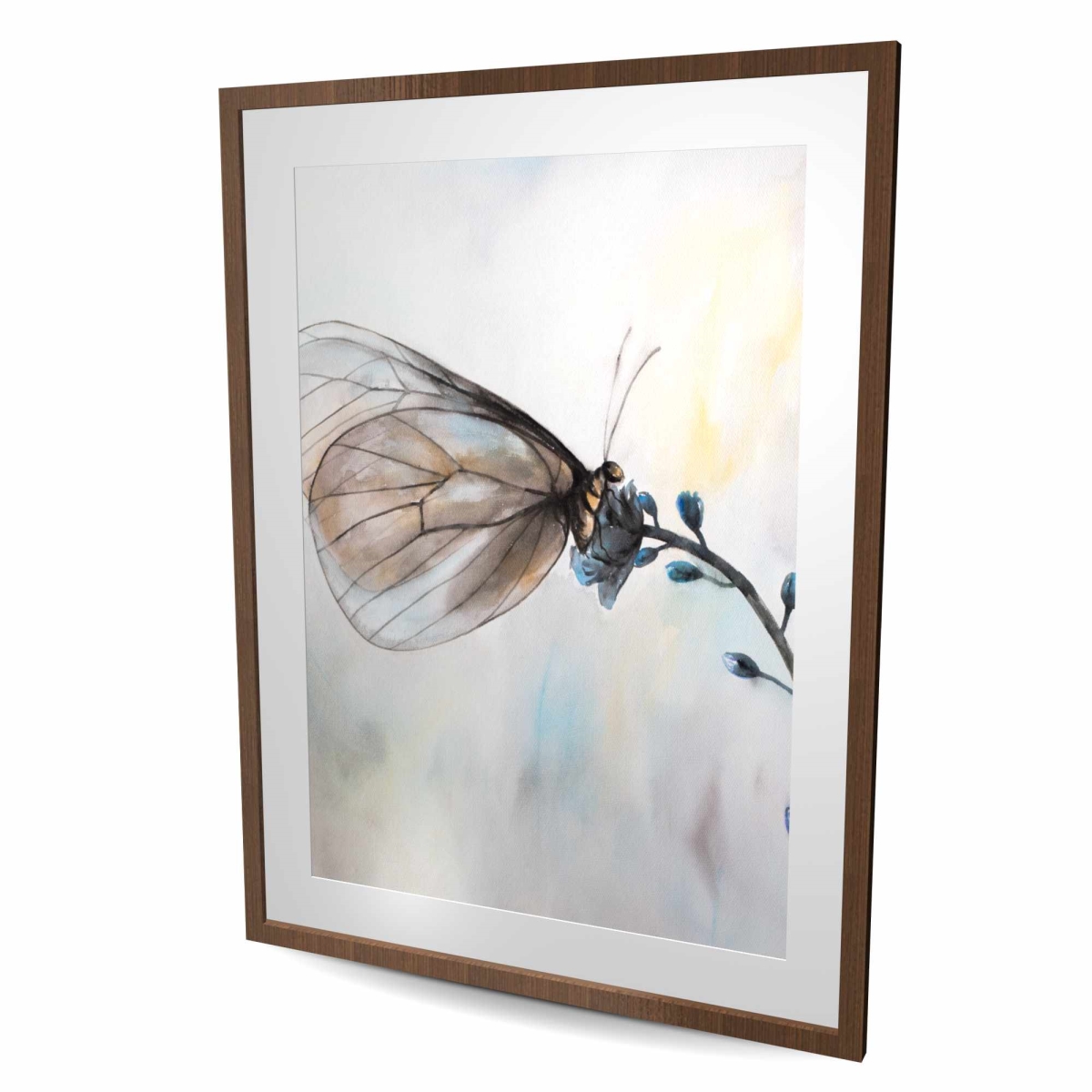 C1FM3648GX6TER 36 x 48 in. Butterfly on Blue Flowers Framed Matted Print - Home Decor