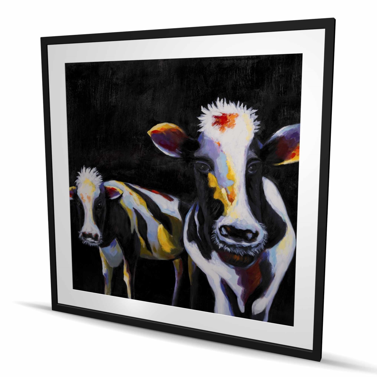 C1FM4848CEVVNP 48 x 48 in. Two Funny Cows - Framed Matted Print for Bedroom Decor
