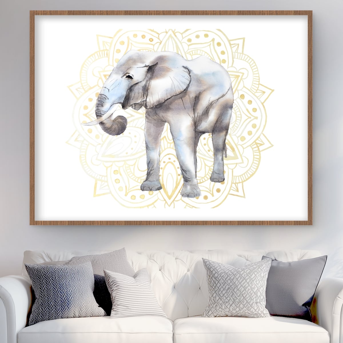 C1FM3648F89E57 36 x 48 in. Elephant on Mandalas Pattern - Framed Matted Print for Decor