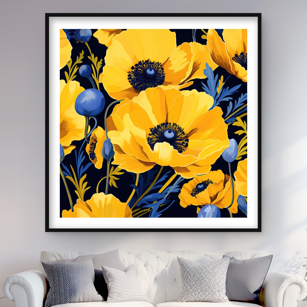 C1FM4848RMLL3R 48 x 48 in. Yellow & Blue Office Framed Matted Print - Home Decor