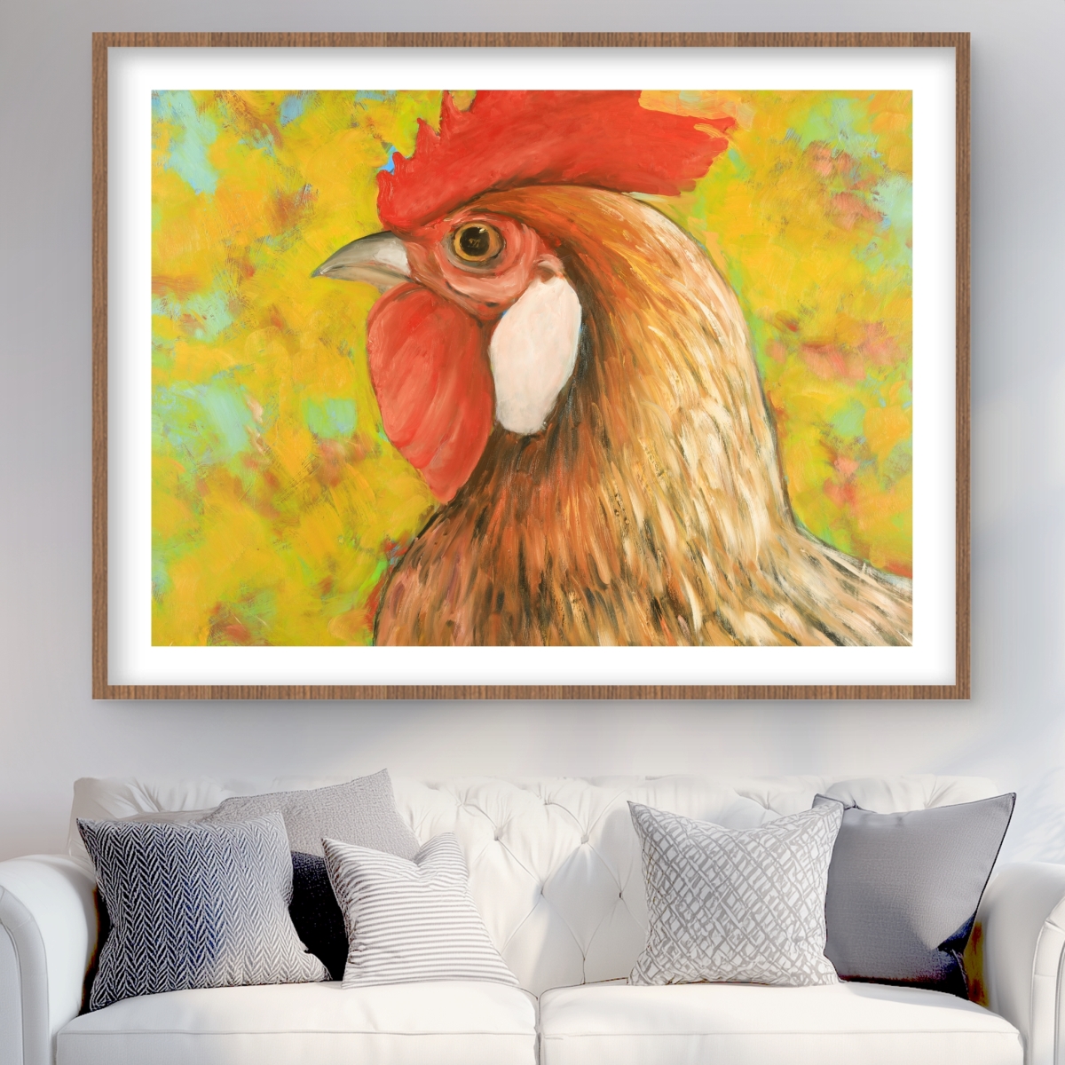 C1FM36488W6BB5 36 x 48 in. Colorful Chicken - Animals Kitchen Framed Matted Print Decor