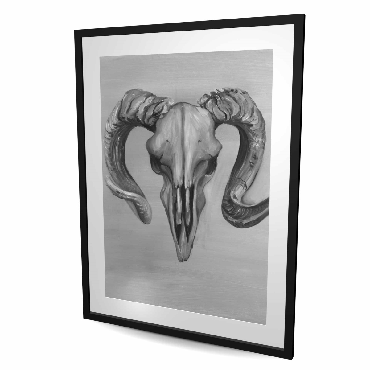 C1FM3648YEB64C 36 x 48 in. Grayscale Aries Skull - Framed Matted Print for Home Decor