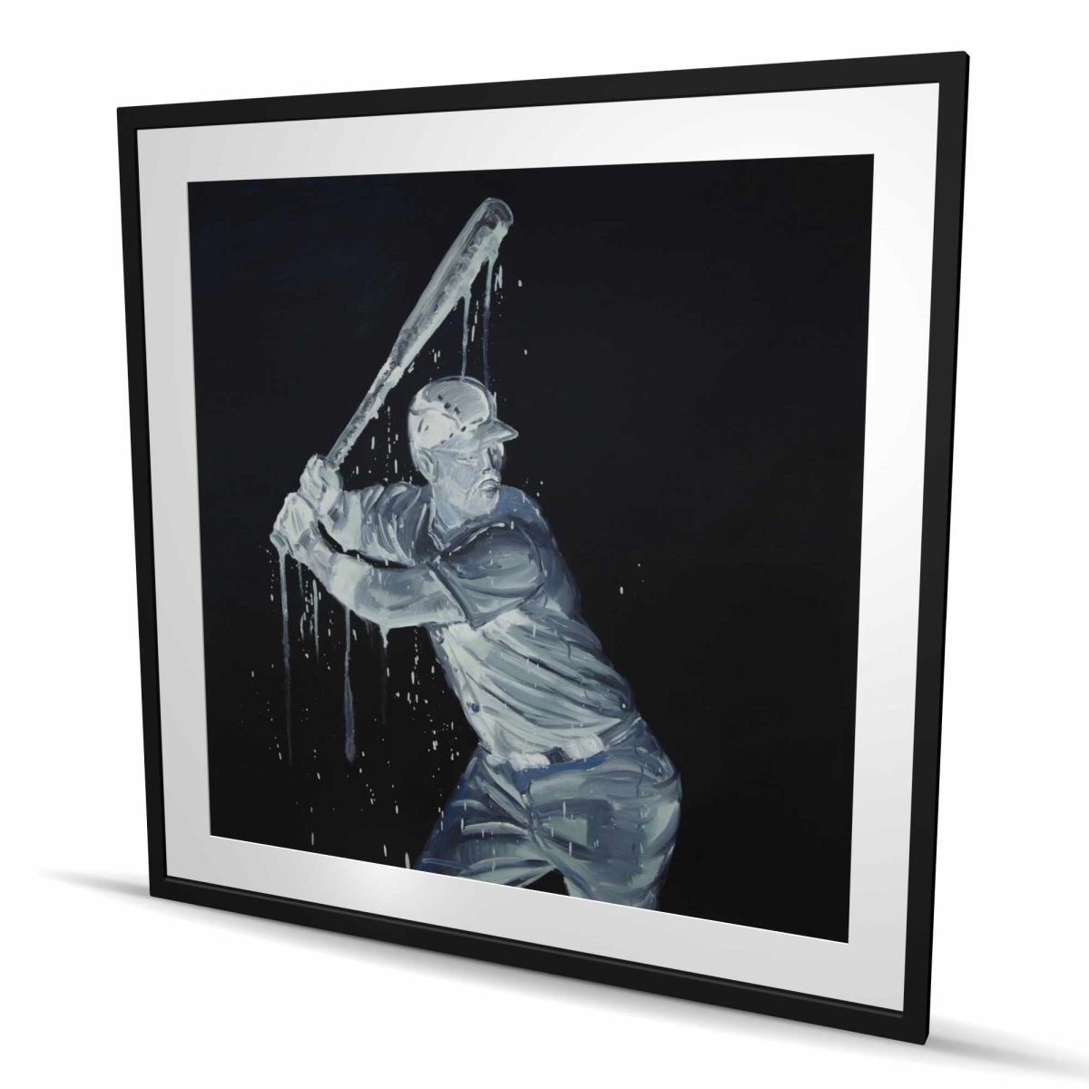 C1FM48484AY0UO 48 x 48 in. Baseball Player - Blue Man Framed Matted Print - Home Decor